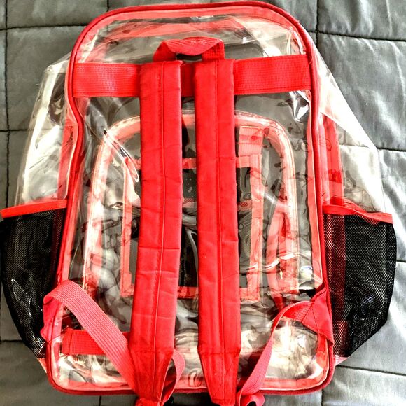 Heavy Duty Clear Transparent Backpack See Through School Bookbag, PU Student Bag - Picture 3 of 3